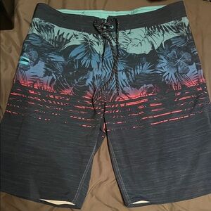 Burnside Blue and Red Tropical Board Shorts